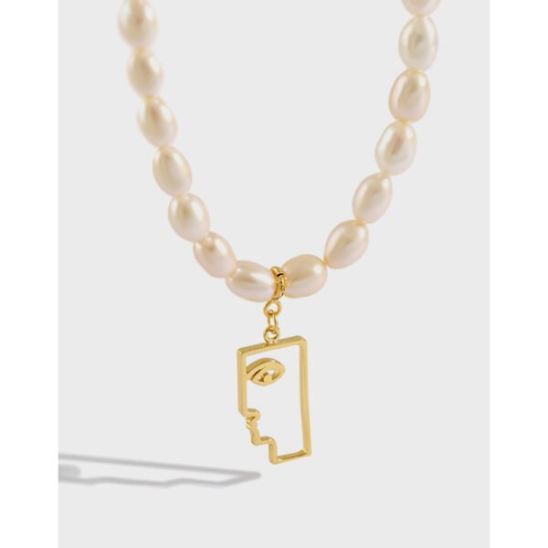 French Vintage Freshwater Pearl S925 Sterling Silver Plated K Gold Statue Necklace Necklaces 7