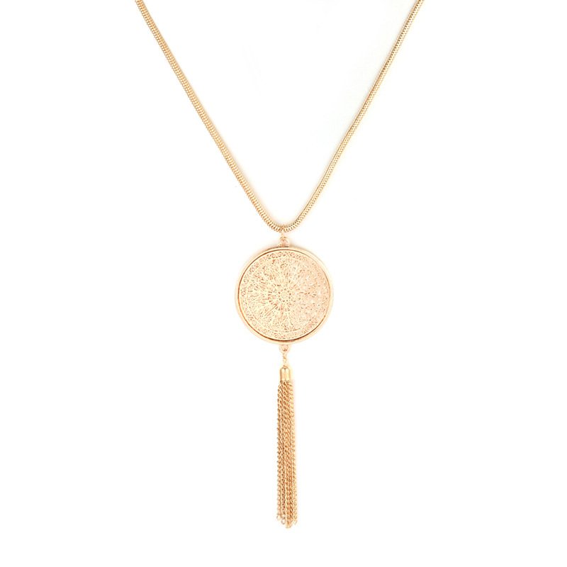 European And American Hollow Disc Pendant Tassel Long Necklace Women Necklaces 5 European And American Hollow Disc Pendant Tassel Long Necklace Women Necklaces 5
