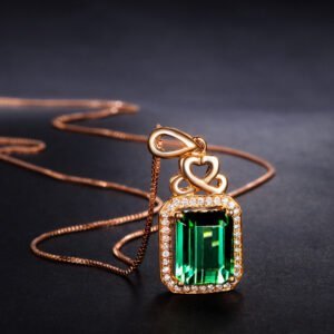 Emerald Pendant Silver Plated 18k Rose Gold Necklaces Emerald Pendant Silver Plated 18k Rose Gold Necklaces