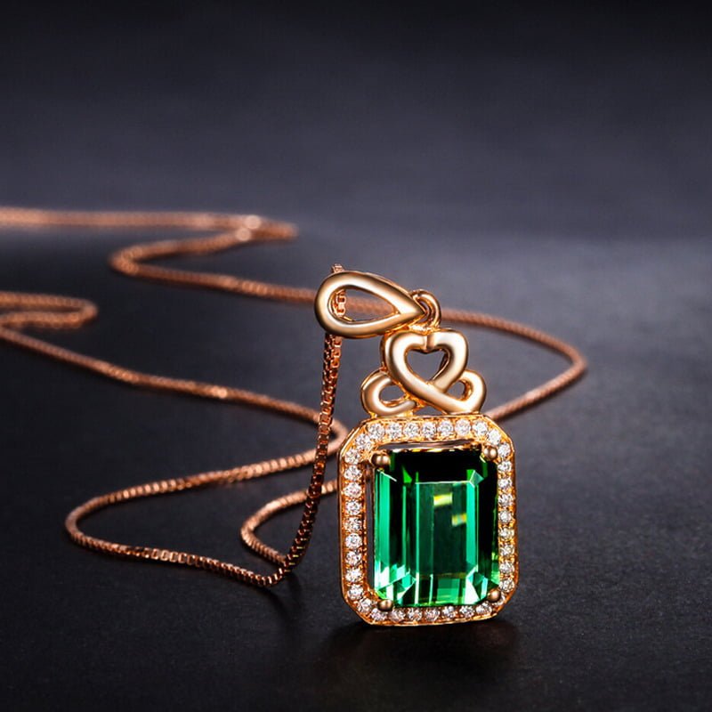 Emerald Pendant Silver Plated 18k Rose Gold Necklaces 3 Emerald Pendant Silver Plated 18k Rose Gold Necklaces 3