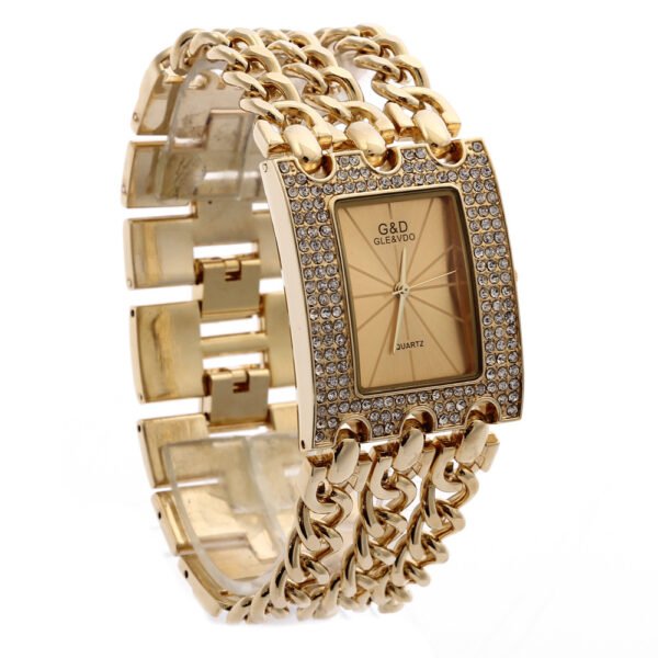 Women’s Quartz Watch With Diamonds Three Links Gold And Rhinestones watches 6