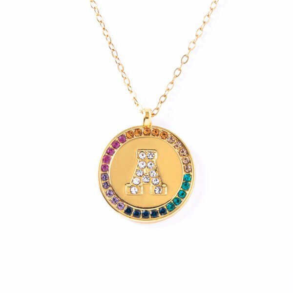 2023 New A-Z Letters Colorful Crystal Necklace Gold Round Stainless Steel Pendant Necklace Necklaces 7