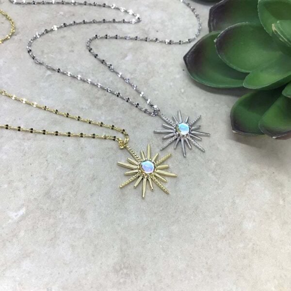Boho Synthetic Opal Necklace Gold Sun God Necklaces 7