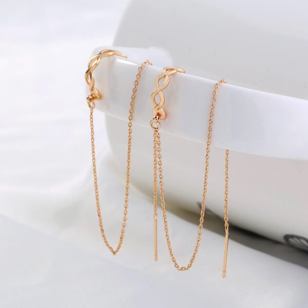 Gold Long Fringed Copper Ear Clip Ear Wire Earrings 9