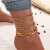 5 Pcs Women Fashion Gold Color Heart Crystal Key Anklets For Women Trendy Snake Chain Anklets For Women Foot Jewelry Gifts Anklets 14