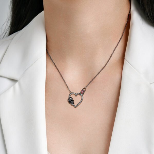 S925 Silver Plated Black Gold Zirconium Set Skull Heart Necklace Dark Retro Gothic Punk Necklaces 4