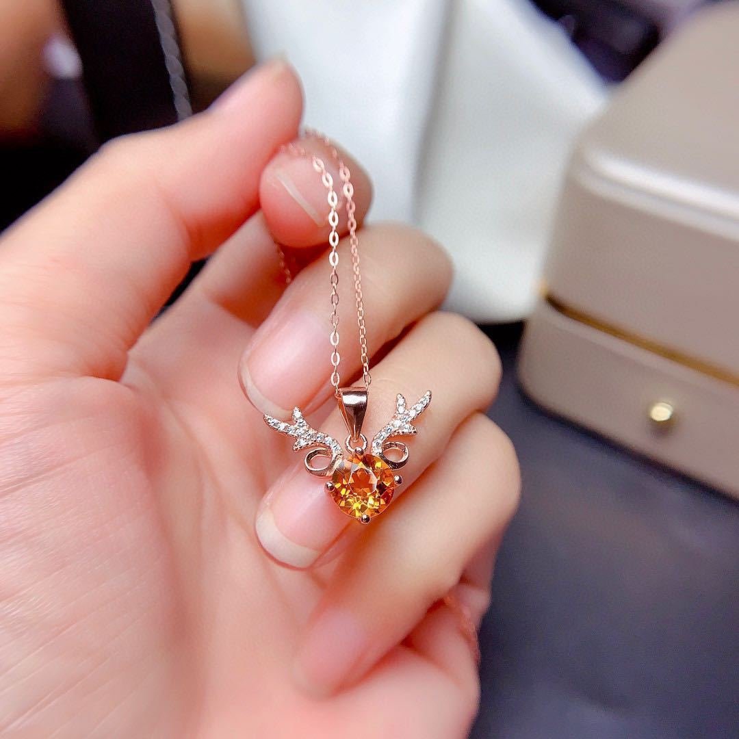 Champagne Morganite Antler Necklace Imitation Natural Citrine Pendant Necklaces 3 Champagne Morganite Antler Necklace Imitation Natural Citrine Pendant Necklaces 3