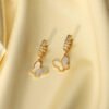 14K Gold Stainless Steel Earrings Natural White Shell Butterfly Pendant Earrings 9