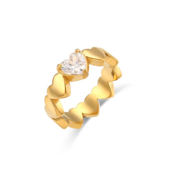 Zircon Ring In Stainless Steel Plated 18K Gold Heart Rings 9