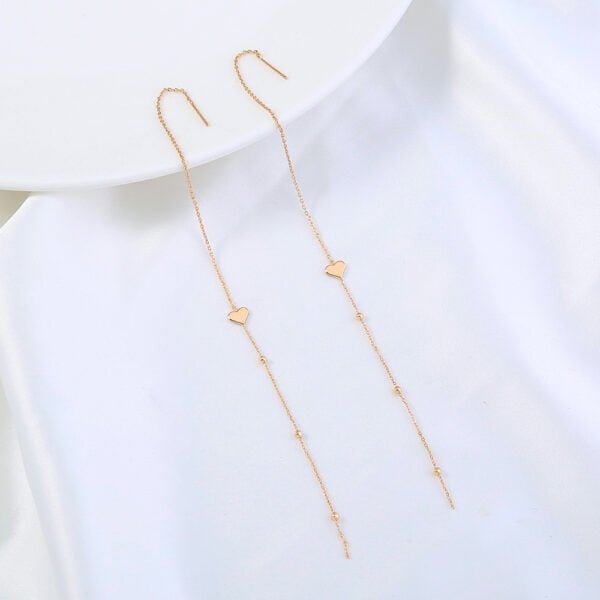 Gold Bronze Heart Long Tassel Drop Earrings Earrings 12