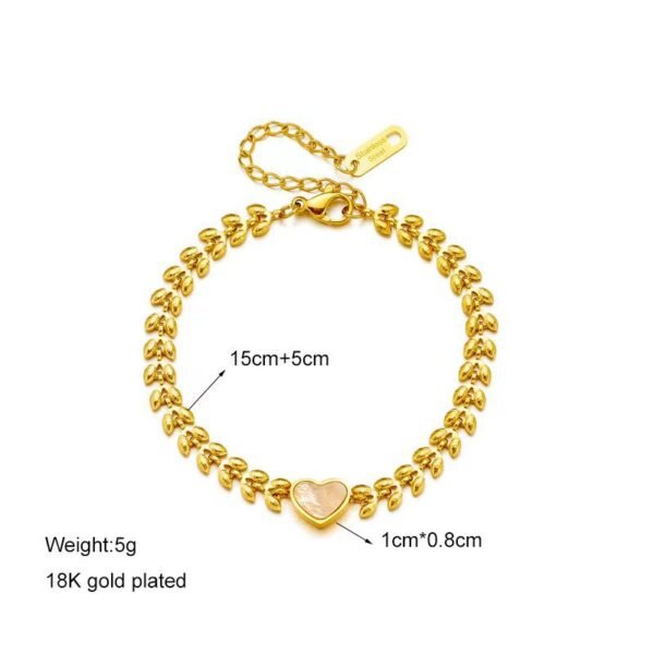 Titanium Steel 18K Gold Fashionable Retro Heart-shaped Shell Wheat Versatile High Sense Temperamental Bracelet Women Bracelets 10