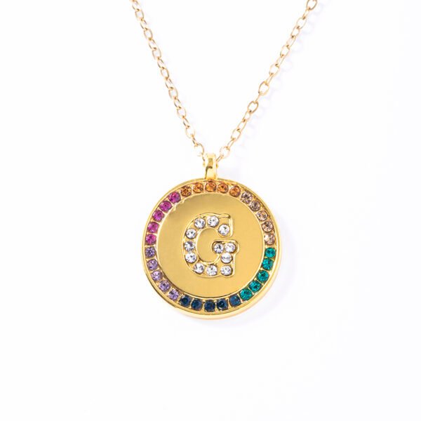 2023 New A-Z Letters Colorful Crystal Necklace Gold Round Stainless Steel Pendant Necklace Necklaces 12