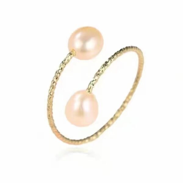 18k Gold Pearl Elastic Ring Au750 Color Gold Adjustable Rings 7