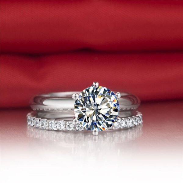 925 Silver Gold-plated Six-claw Ring With Moissanite Female T Carbon Diamond Rings 3