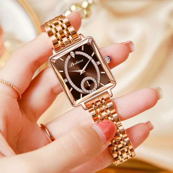 Fashionable Rose Gold Square Women’s Diamond Two-pin Half Watch watches 8