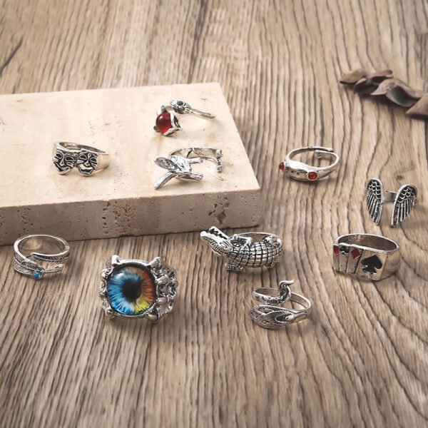 Animal Fish Hole Head Grimace Eye Ring Set Of 10 Rings 7