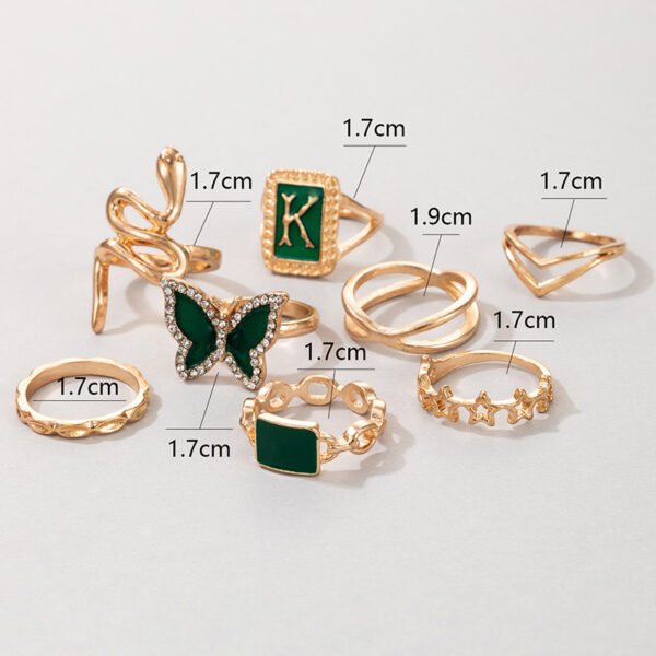 Ring Gold Green K Letter Snake Butterfly Rings 5