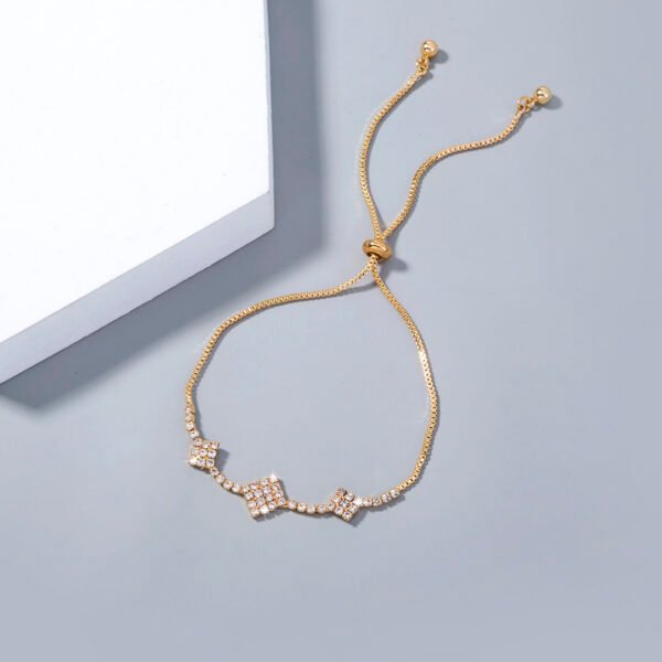 Brass Gold Plated Square Micropaved Zircon Pendant Shrink Brass Bead Bracelet Bracelets 6