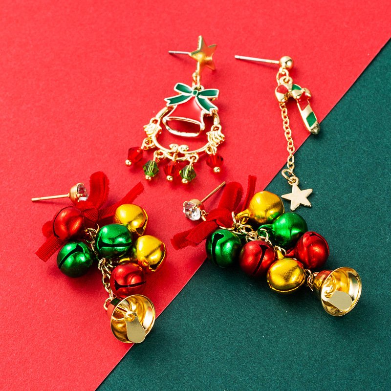 Christmas Series Alloy Dripping Christmas Cane Bells Tassel Earrings Women Christmas 2