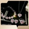 Sweet Peach Love Gem Bracelet Star River Bright Gold-plated Candy Loving Heart Zircon Necklace Earrings 18