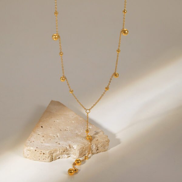 New 18K Gold Plated Stainless Steel Round Beads Tassel Charm Necklace For Women Necklaces 6