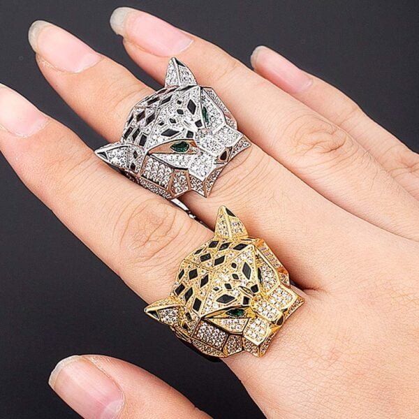Gold And Rhodium Plating Leopard Man Rings 3