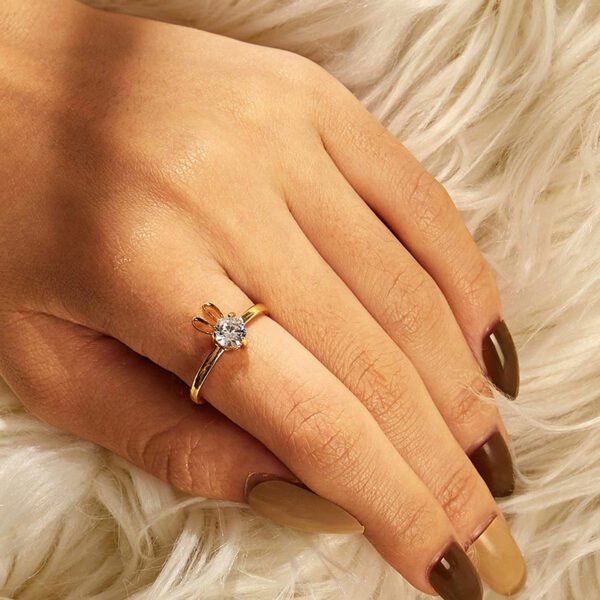 Ladies Cute Rabbit Copper Inlaid Zircon Ring Rings 3