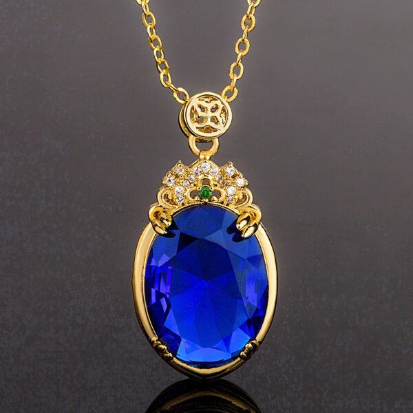 Korean Style Hot Sale Big Stone Brazil Topaz Sapphire Pendant 18K Gold Plating With Diamond Inlaid Luxury Atmosphere Accessories 9