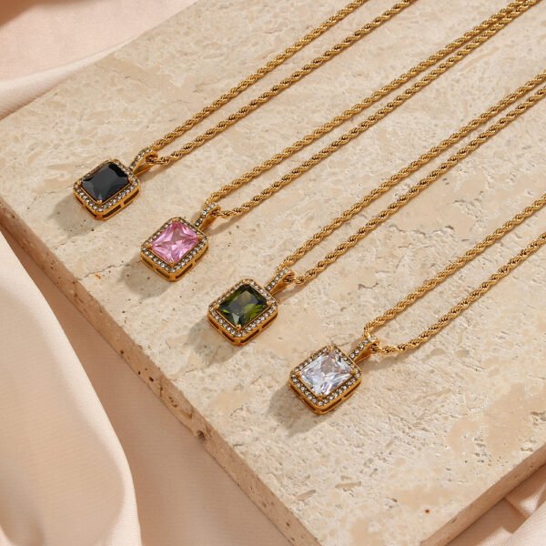 Women’s 18K Gold Plated Hip Hop Gemstone Necklace Clavicle Chain Necklaces 7