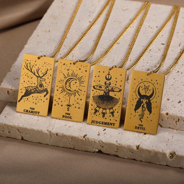 18k Yellow Gold Stainless Steel Tarot Pattern Necklace Necklaces 3