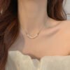 Titanium Steel Oval Freshwater Pearl Necklace Necklace Women’s Gold Silk Clavicle Chain Necklaces 22