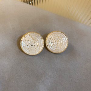 Silver Needle Rice Bead Round Earrings Women French Retro Earrings Silver Needle Rice Bead Round Earrings Women French Retro Earrings