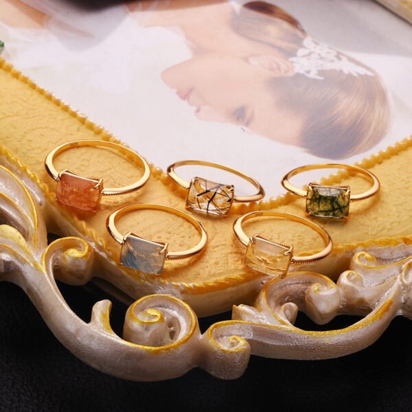 S925 Silver Natural Rectangular Crystal Geometric Ring Rings 3