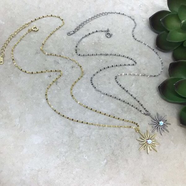 Boho Synthetic Opal Necklace Gold Sun God Necklaces 5