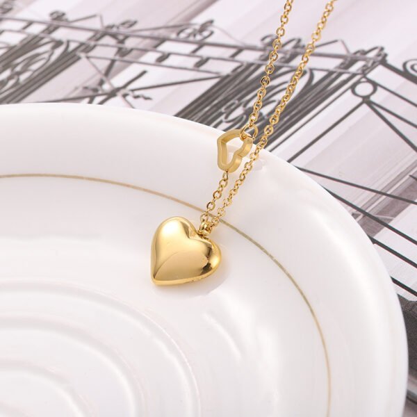 Peach Heart Titanium Steel Necklace Double Chain 18K Gold Cold Wind Jewelry Necklaces 7