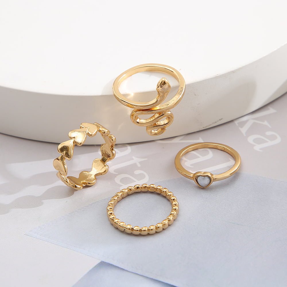 Boho Vintage Gold Geometric Emerald Statement Ring Set BestSelling 2