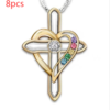 Cross Love Colorful Imitatio Gemstone Pendant Alloy Clavicle Chain Necklaces 22