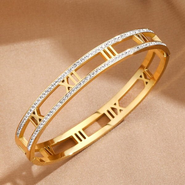 Titanium Steel Electroplated 18K Real Gold Roman Numerals Bracelet Bracelets 4