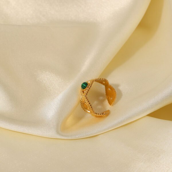 18K Gold Stainless Steel Green Malachite Natural Stone Ring Promos25 6