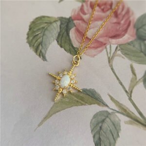 S925 Sterling Silver Plated 14k Gold Inlaid Opal Sun Necklace Women Necklaces