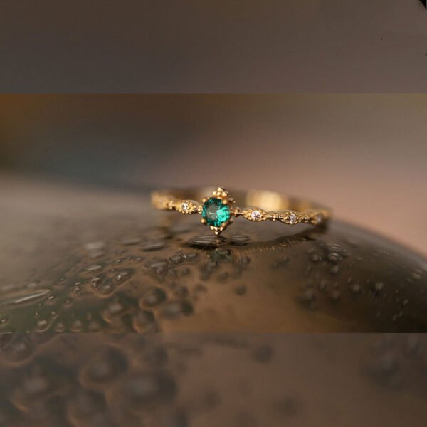 S925 Sterling Silver 14K Yellow Gold Plated Emerald Ring Rings 7