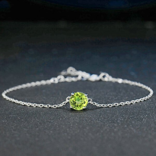 925 Sterling Silver Color Jewelry Natural Peridot White Gold Bracelet Bracelets 4