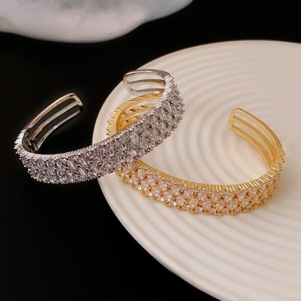 Personality Affordable Luxury Fashion Real Gold Plating Zircon Metal Open-ended Bracelet Bracelets 10
