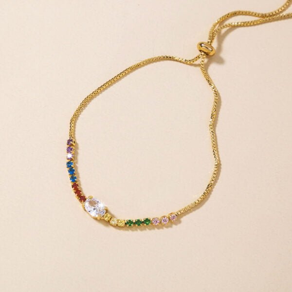 Copper Gold Plated Pendant Micro-Set Colorful Zircon Shrink Pulled Copper Bead Bracelet Bracelets 4