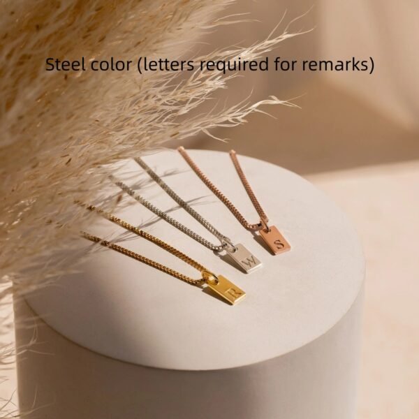 Stainless Steel Simple 26 Letter Hanging Tag Gold Brick Necklace Necklaces 8