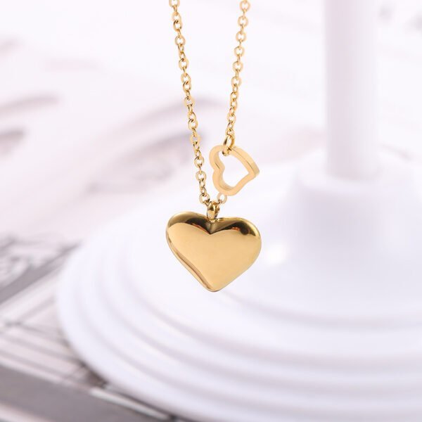 Peach Heart Titanium Steel Necklace Double Chain 18K Gold Cold Wind Jewelry Necklaces 3
