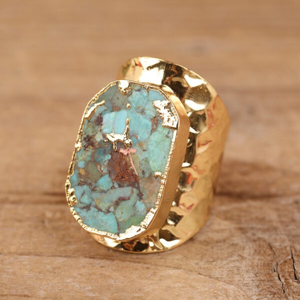 Natural Gold Turquoise Stone Bead Ring Rings 3