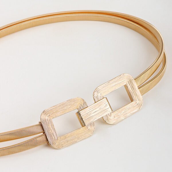 New Women’s Metal Spring Waist Chain With Gold Elastic Square Buckle High-grade Elegant Coat Belt Other 11