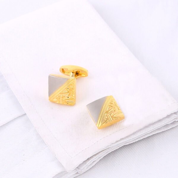 Square Pattern Gold And Silver Two-tone High Quality French Cufflink Pure Copper Metal Buttons Earrings 9