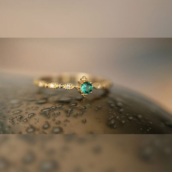 S925 Sterling Silver 14K Yellow Gold Plated Emerald Ring Rings 6